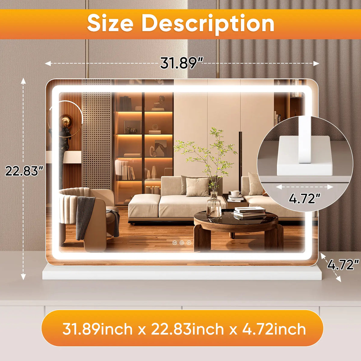 LED Lighted Vanity Mirror - Adjustable Lighted, 3 Dimmable Color Modes, Touch Screen Control.