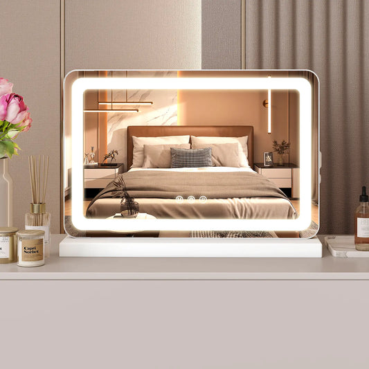 LED Lighted Vanity Mirror - Adjustable Lighted, 3  Dimmable Color Modes, Touch Screen Control.