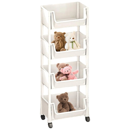 Multilayer Plastic Rolling Storage Cart with Wheels | Multi-Purpose Layered Organizer Shelf